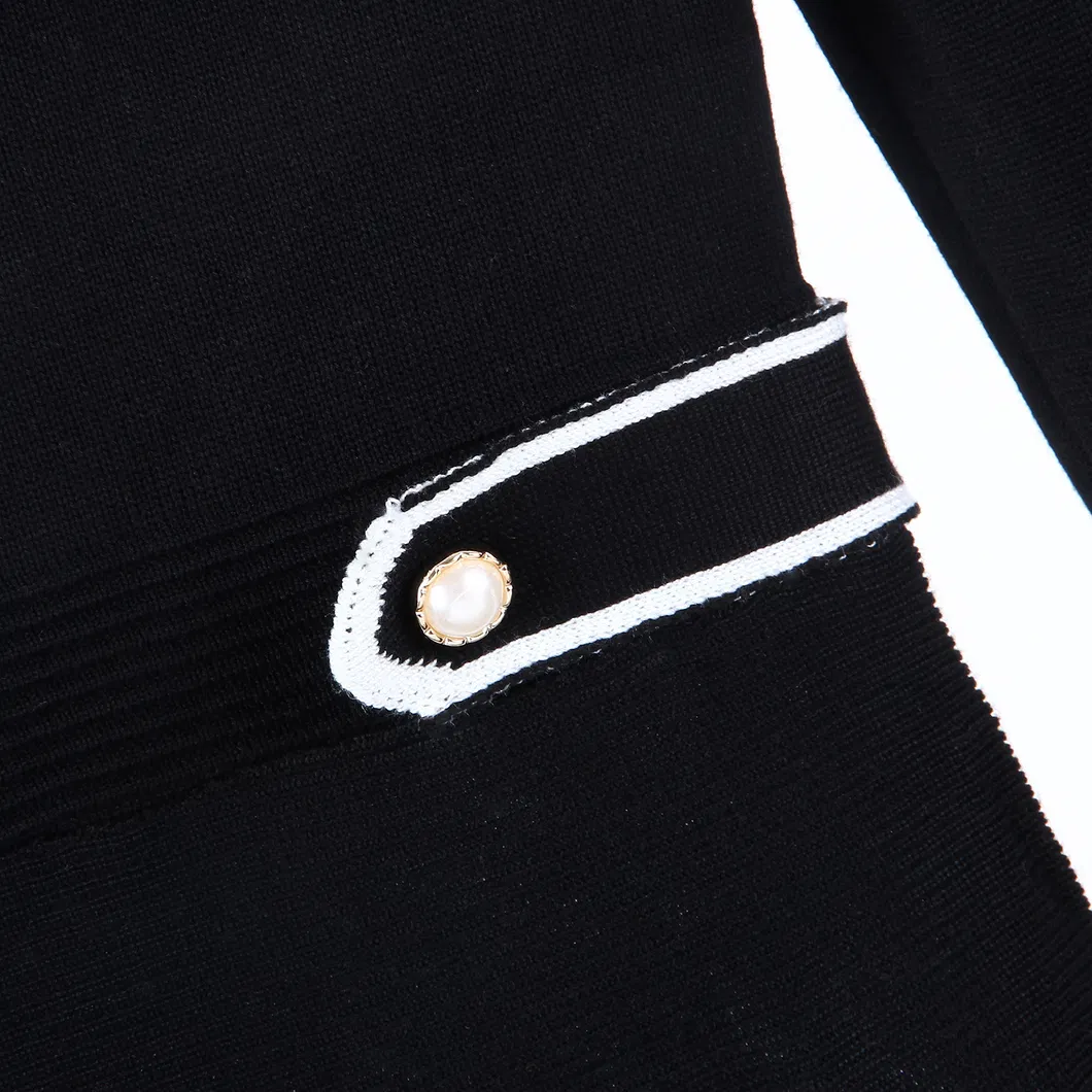 Vestido de suéter slim preto de malha casual para mulheres de inverno
