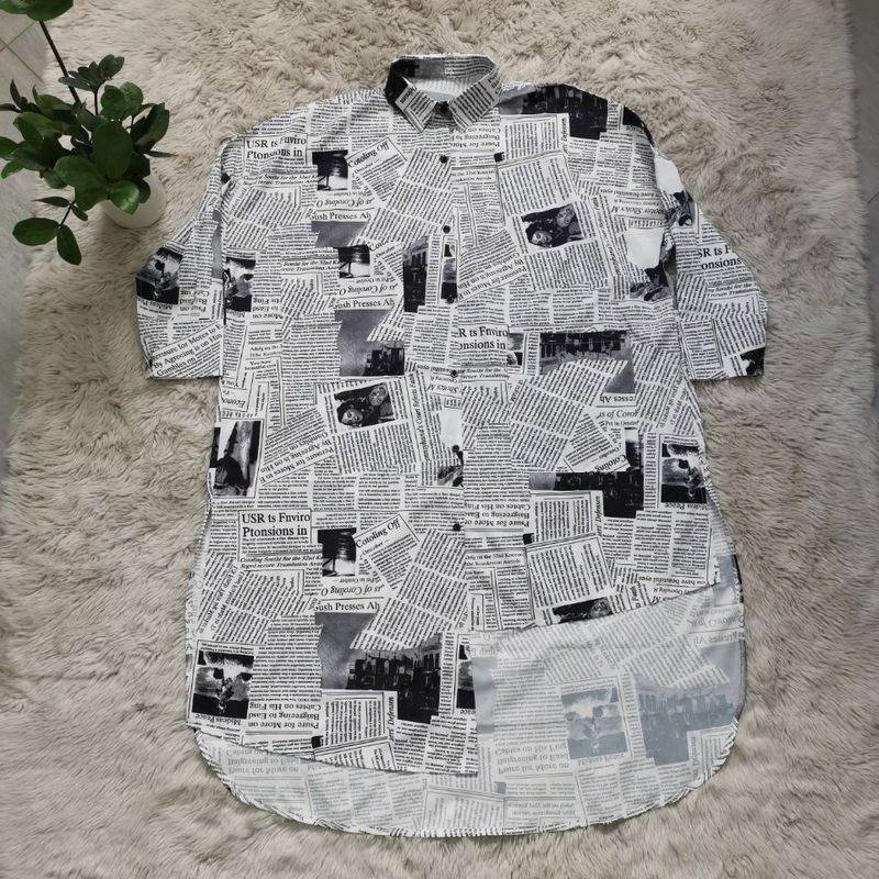 Vestido Feminino Estampado com Botões, Manga Longa, Vestido Casual tipo Camisa