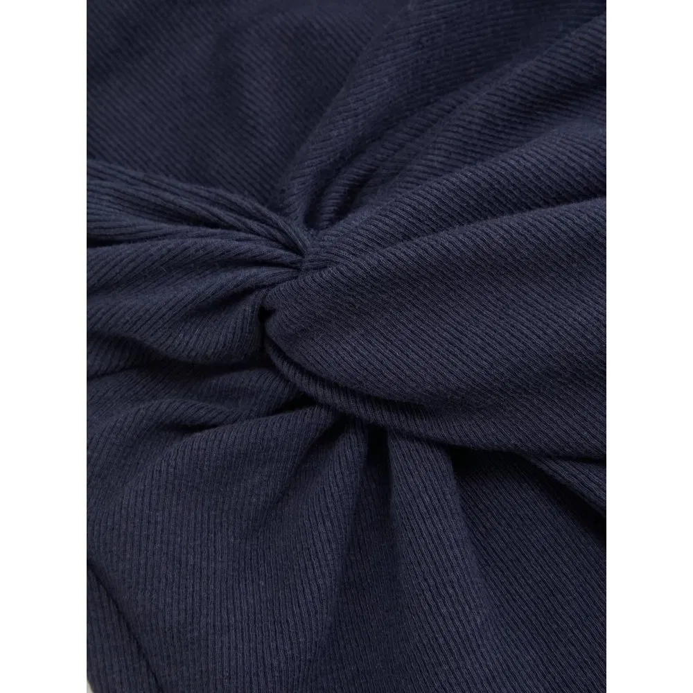 Vestido longo de malha slim fit sem mangas com decote redondo, nó torcido e fenda, feito de mistura de algodão, personalizado para mulheres, ideal para negócios, trabalho e casual