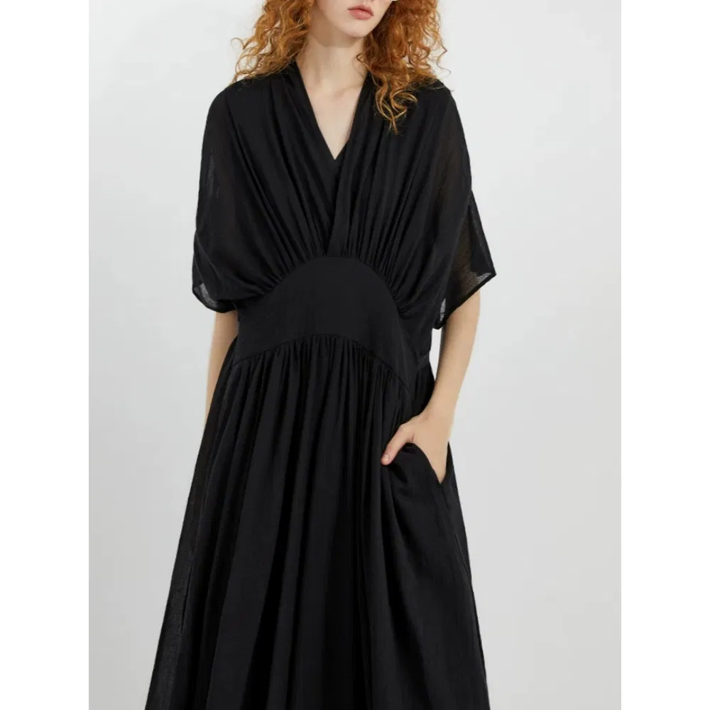 Vestido Preto Básico Feminino de Algodão Personalizado por Atacado