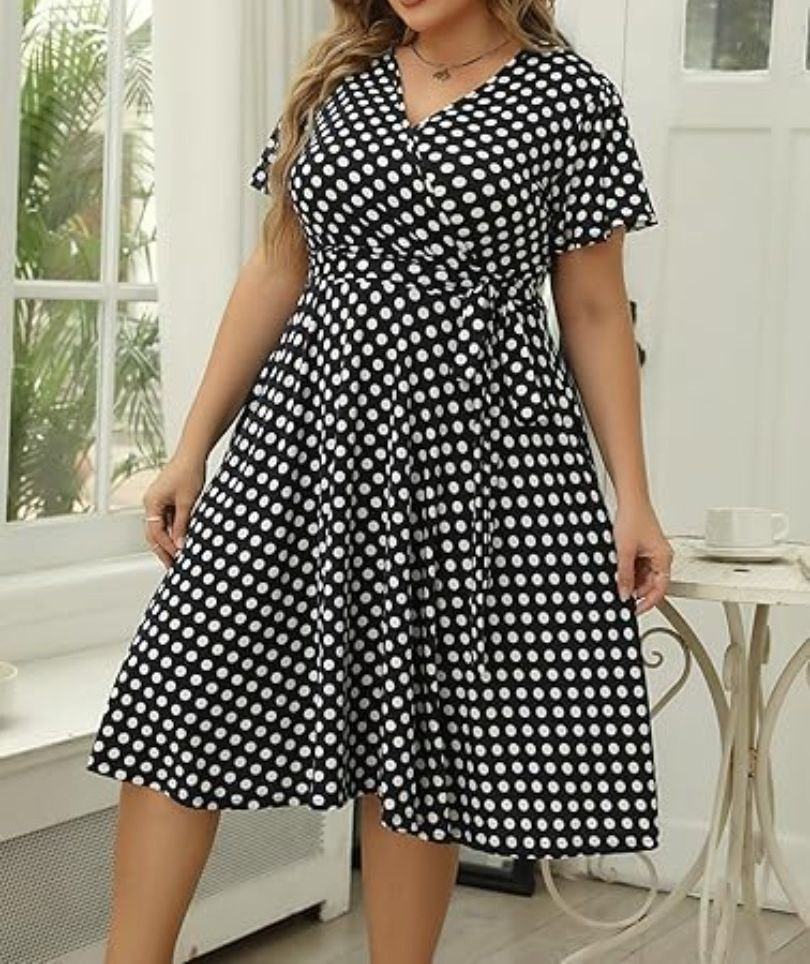Vestido Casual de Verão Feminino com Decote em V e Mangas Curtas com Bolsos