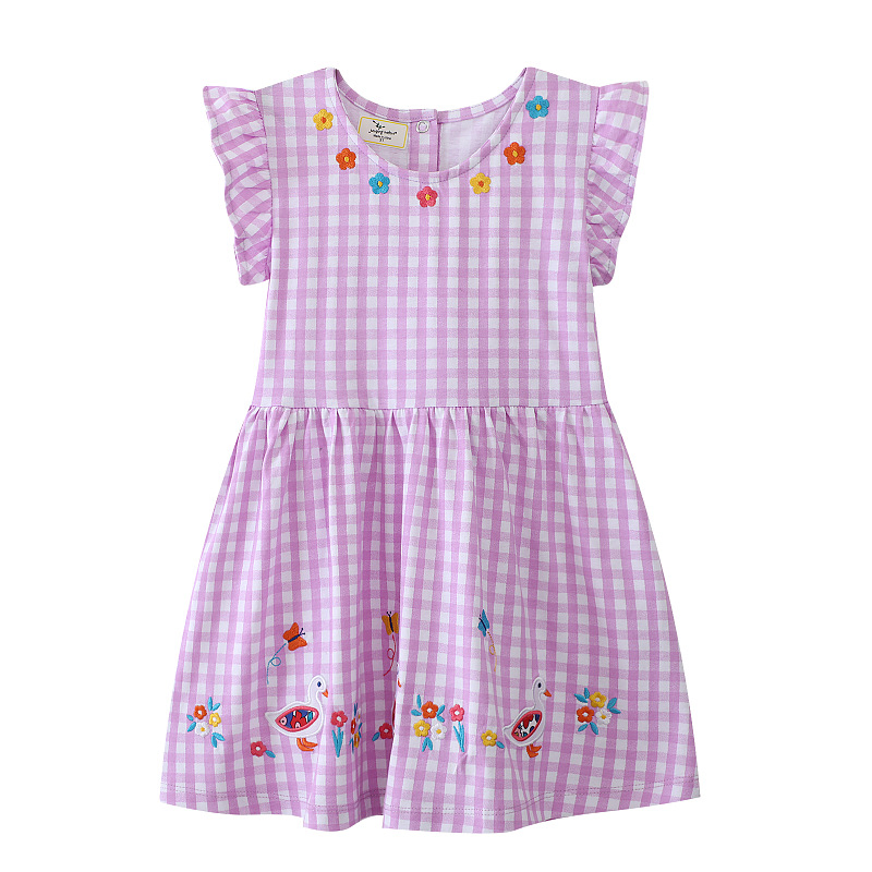 Novo Vestido Casual Europeu e Americano para Meninas para o Verão Vestuário Estiloso com Gola Redonda e Mangas Curtas Vestido de Princesa