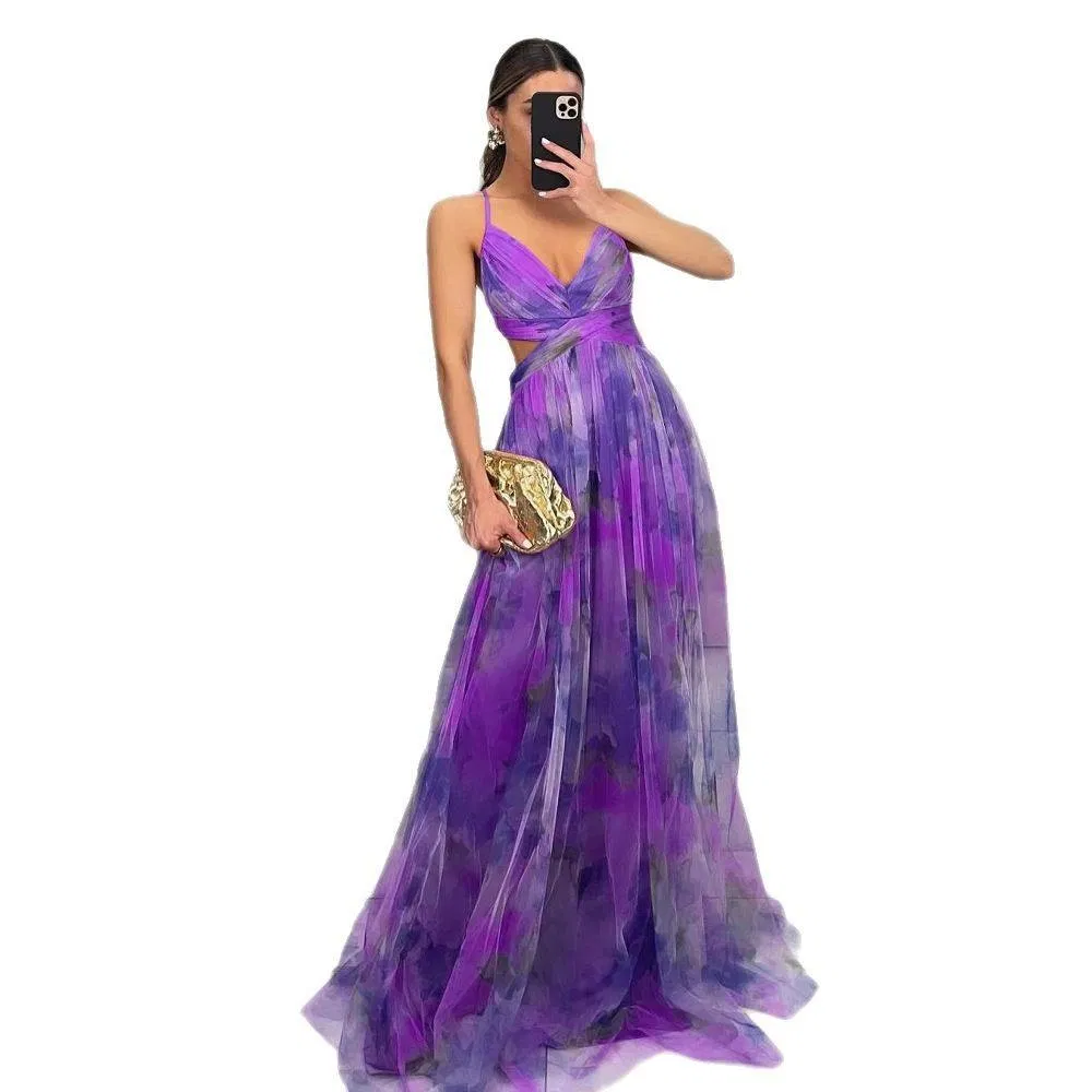 Atacado e Processamento de Roupas Femininas 2026 Estilo Novo de Primavera e Verão Europeu e Americano Vestido Casual de Malha Impressa para Festa