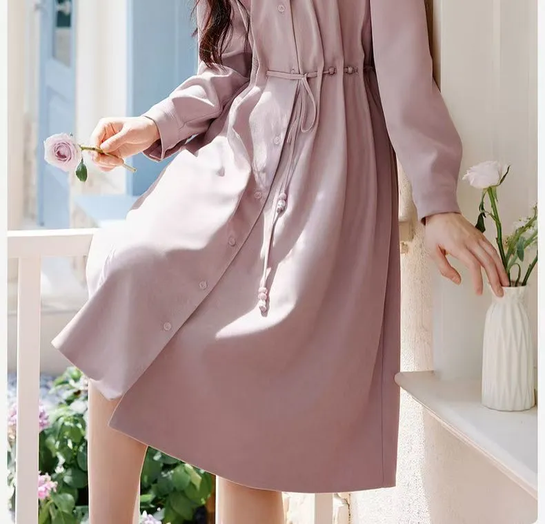 Novo Estilo Estilo Francês Blusa Vestido Casual de Manga Longa com Gola Ajustada para o Dia