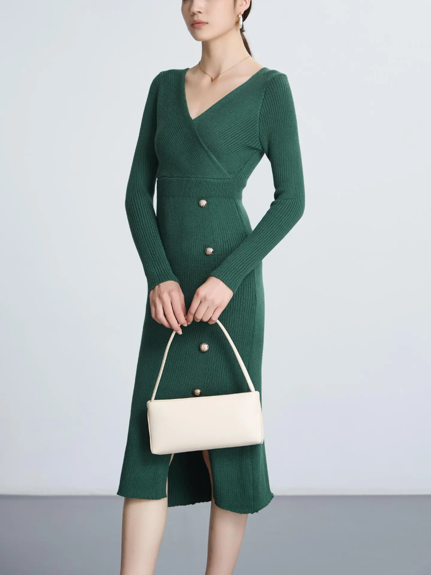 2025 Vestido de Malha Casual Feminino Midi
