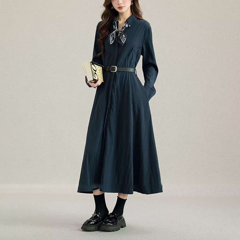 Camisa de vestido de manga longa ajustada estilo polo coreano para negócios casuais