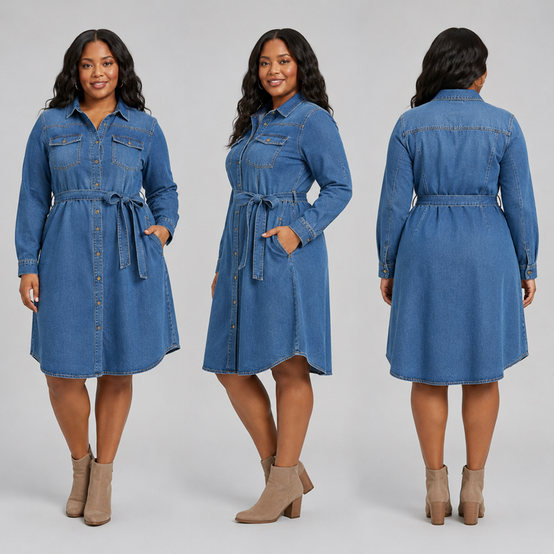 Vestido de Manga Longa com Decote em V Estilo Novo para Mulheres, Vestido Casual Fabricante para Cafeteria e Viagem na Cidade