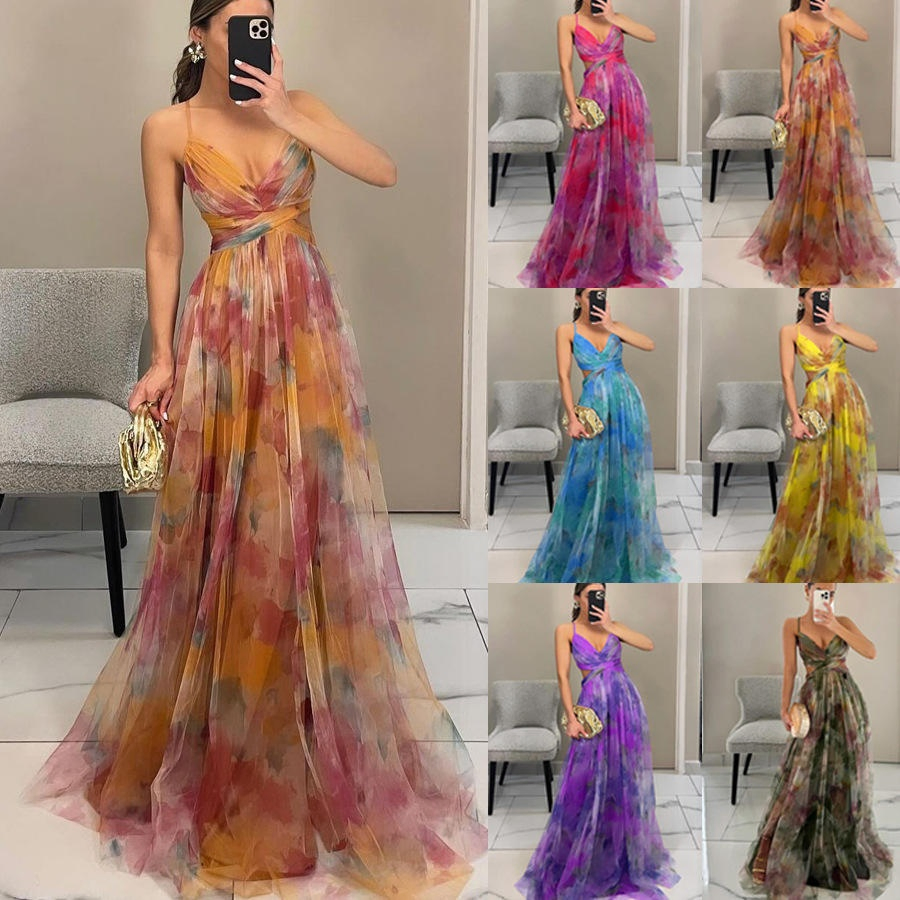 Atacado e Processamento de Roupas Femininas 2026 Estilo Novo de Primavera e Verão Europeu e Americano Vestido Casual de Malha Impressa para Festa