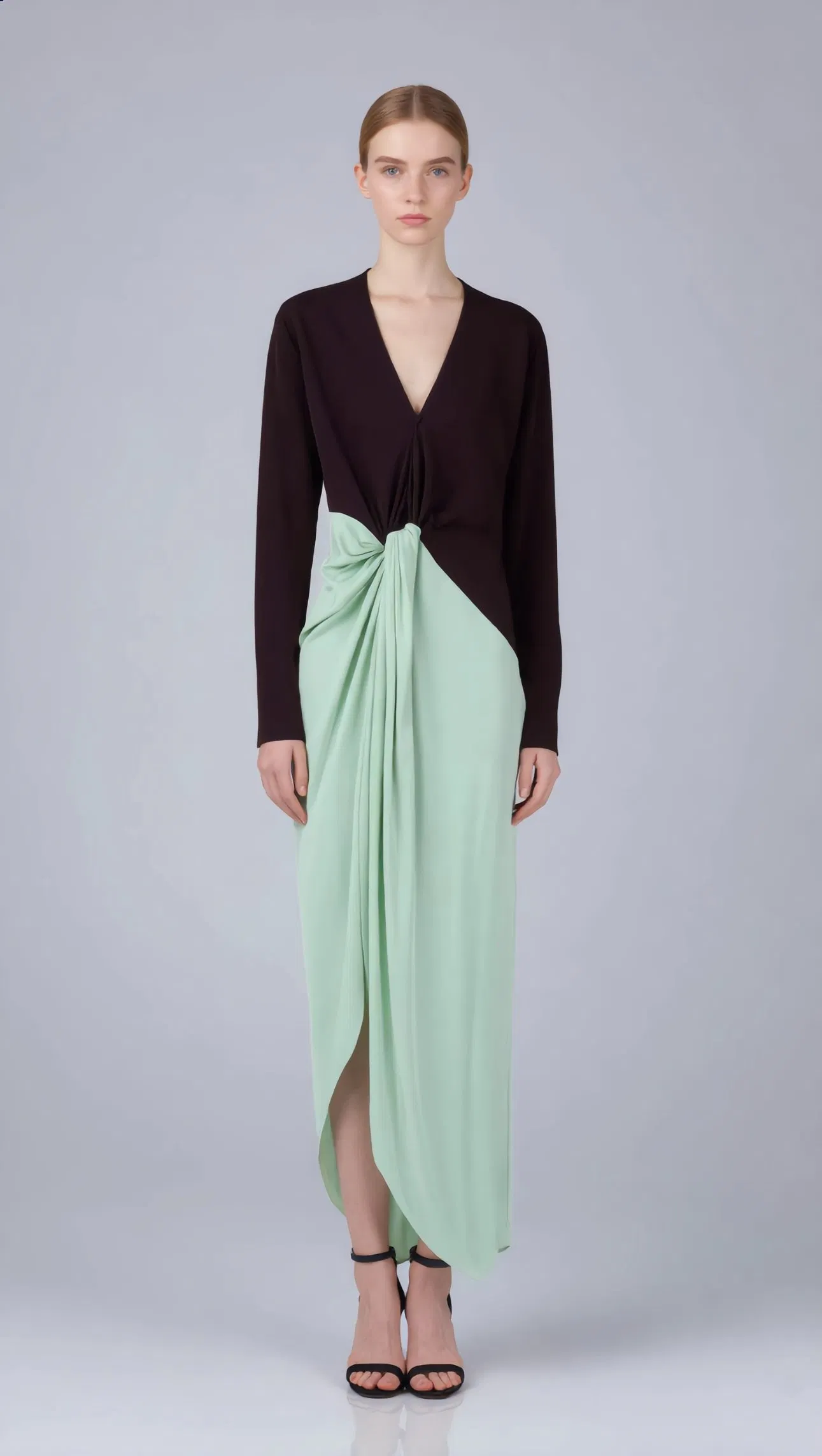 Saia Maxi Longa Elegante de Alta Qualidade em Seda para Mulheres Atacadista Personalizado para Ocasiões Formais Vestido Casual de Verão com Decote em V Francês