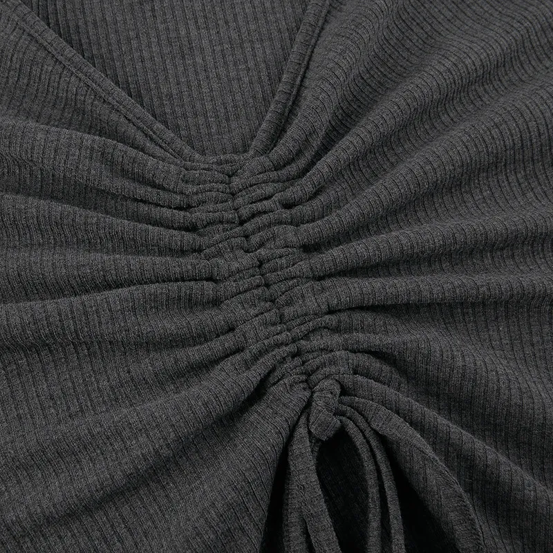 Vestido Justo de Malha com Mangas Longas e Cordão para Mulheres Casual