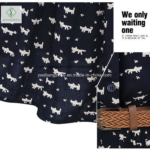 Vestido Casual de Colarinho em Algodão para Mulheres com Novo Design de Moda Fábrica
