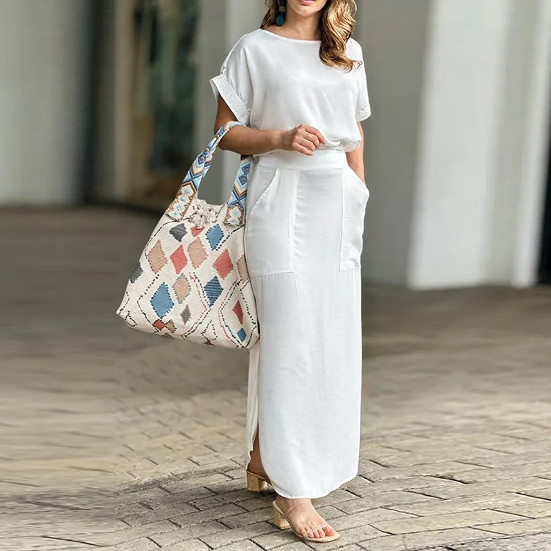 Personalização Profissional Verão Nova Moda Casual Tamanho Grande Conjunto de Duas Peças Camiseta de Manga Curta Calças Tamanho Grande Vestido Feminino