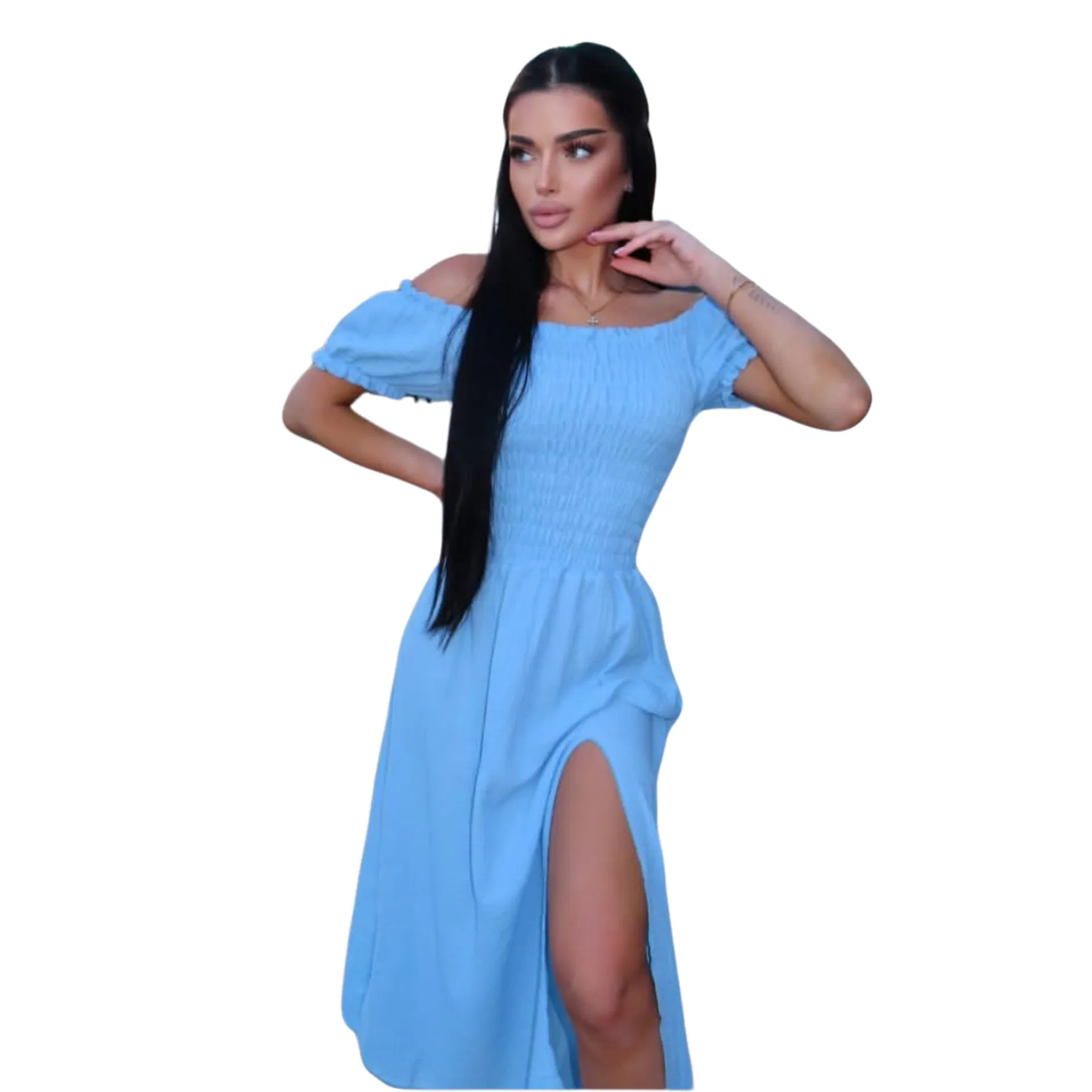 Vestido Midi Ombro a Ombro Lateral