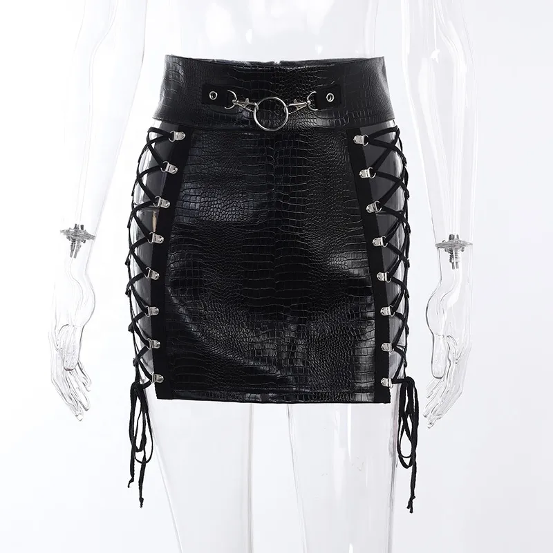Vestido Mini Sexy Preto Gótico Casual Estiloso para Mulheres com Faixa Curta e Envolvimento de Quadril