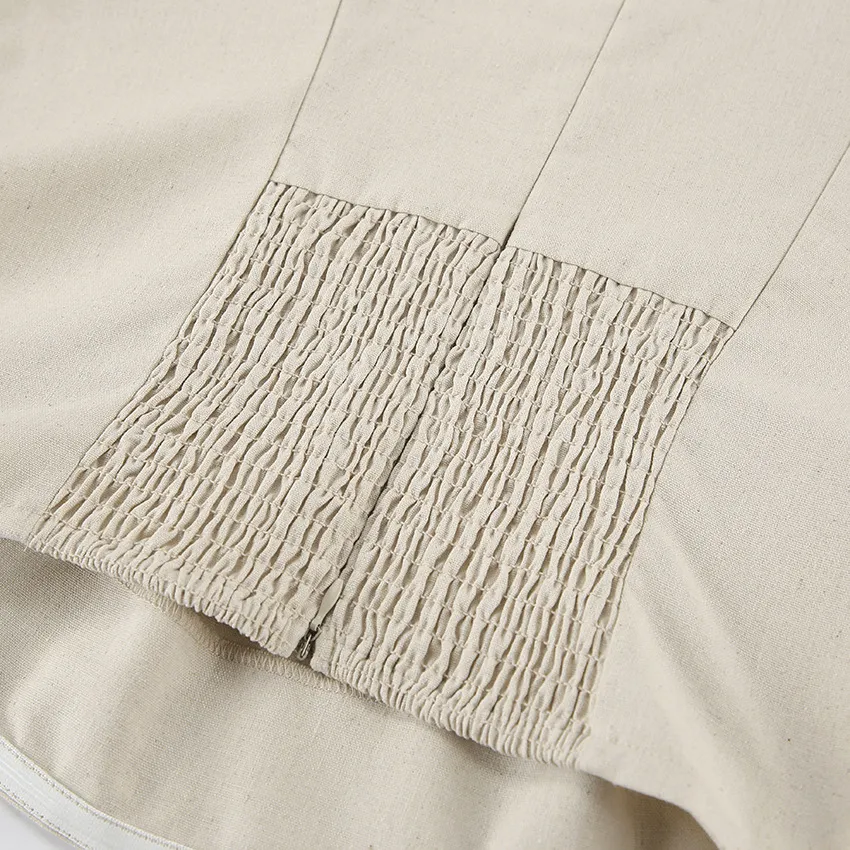 Vestido Casual de Alças Sem Mangas em Algodão e Linho para Férias com Cintura Alta