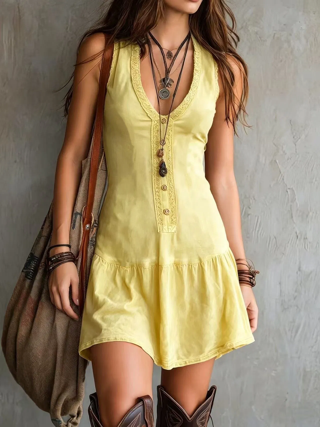 Macacão sem mangas feminino com decote em V e botões na frente, vestido mini boho com detalhes em renda, macacão casual de verão na cor vinho