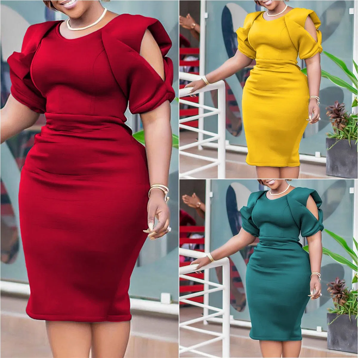 Últimos Vestidos de Outono para Mulheres, Vestidos Elegantes de Ombro Caído com Mangas Puff, Vestidos Slim para Escritório, Vestidos Formais de Trabalho Casuais Elegantes