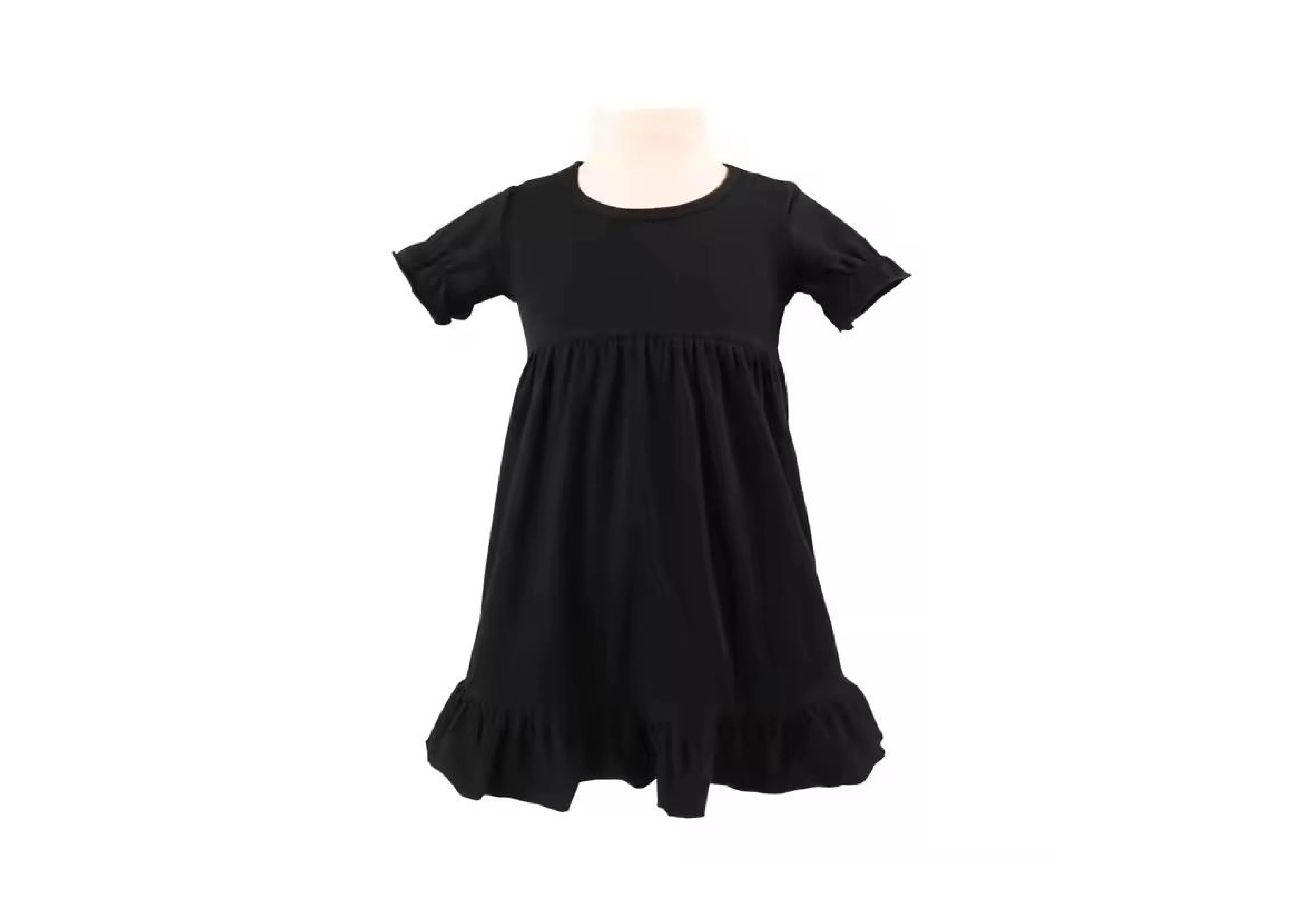 Vestido Casual de Verão Infantil de Manga Curta em Algodão Puro com Renda em Cores Sólidas