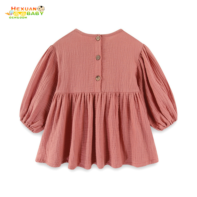 Novo Vestido Infantil de Outono e Primavera, Cor Sólida, Manga Longa, Algodão Linho, Doce Casual, Vestido para Menina Bebê
