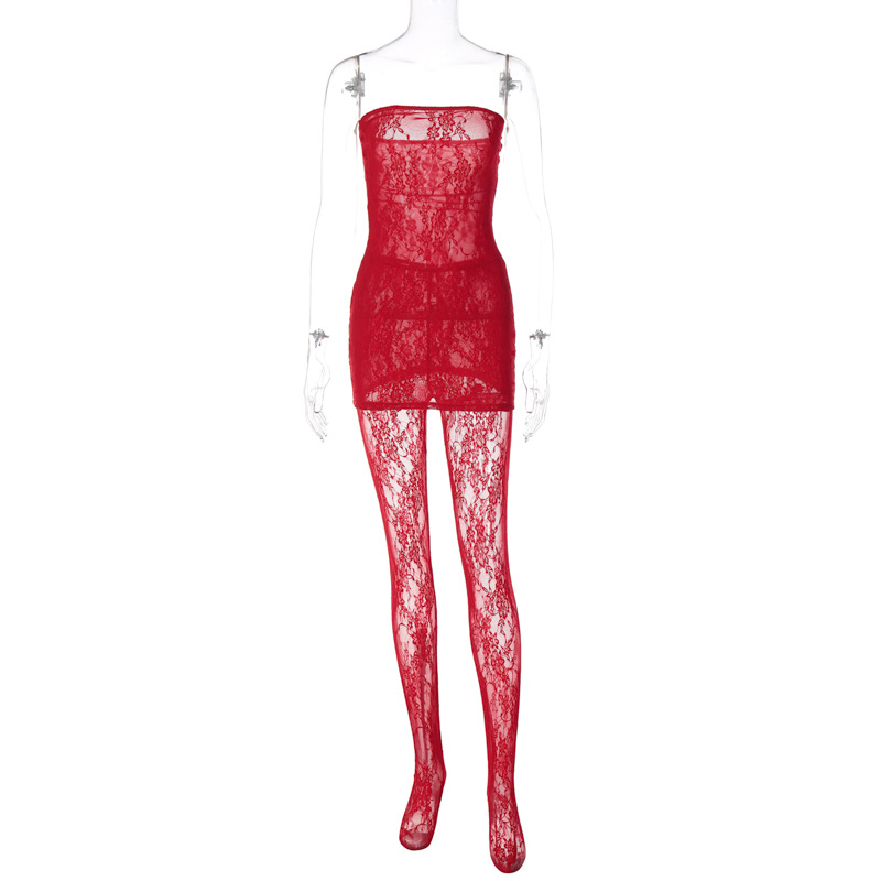 Novo Vestido Envolvente de Renda Sexy com Meias de Seda para Looks Casuais