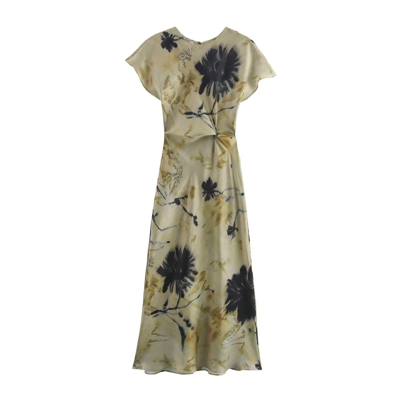 Vestido de Seda com Estampa Floral Elegante para Mulheres, Estilo Casual de Manga Curta