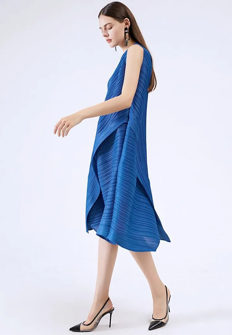 Vestidos Casuais de Verão Femininos Novos Sem Mangas em Cores Sólidas Soltos e Fashionáveis