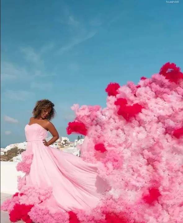 Vestidos Casuais Rendas Fotografia de Casamento Cores Rosas Tule Fofo Vestido Boho Bridal Ensaio Praia Maternidade H5215