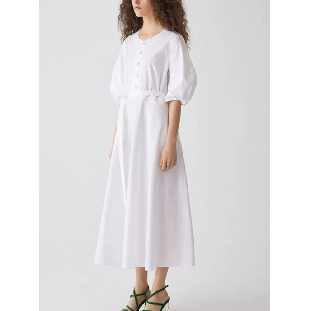 Vestido A Linha V Neck de Algodão Personalizado por Atacado para Mulheres, Elegante para Trabalho e Casual