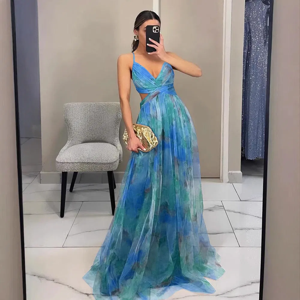 Atacado e Processamento de Roupas Femininas 2026 Estilo Novo de Primavera e Verão Europeu e Americano Vestido Casual de Malha Impressa para Festa