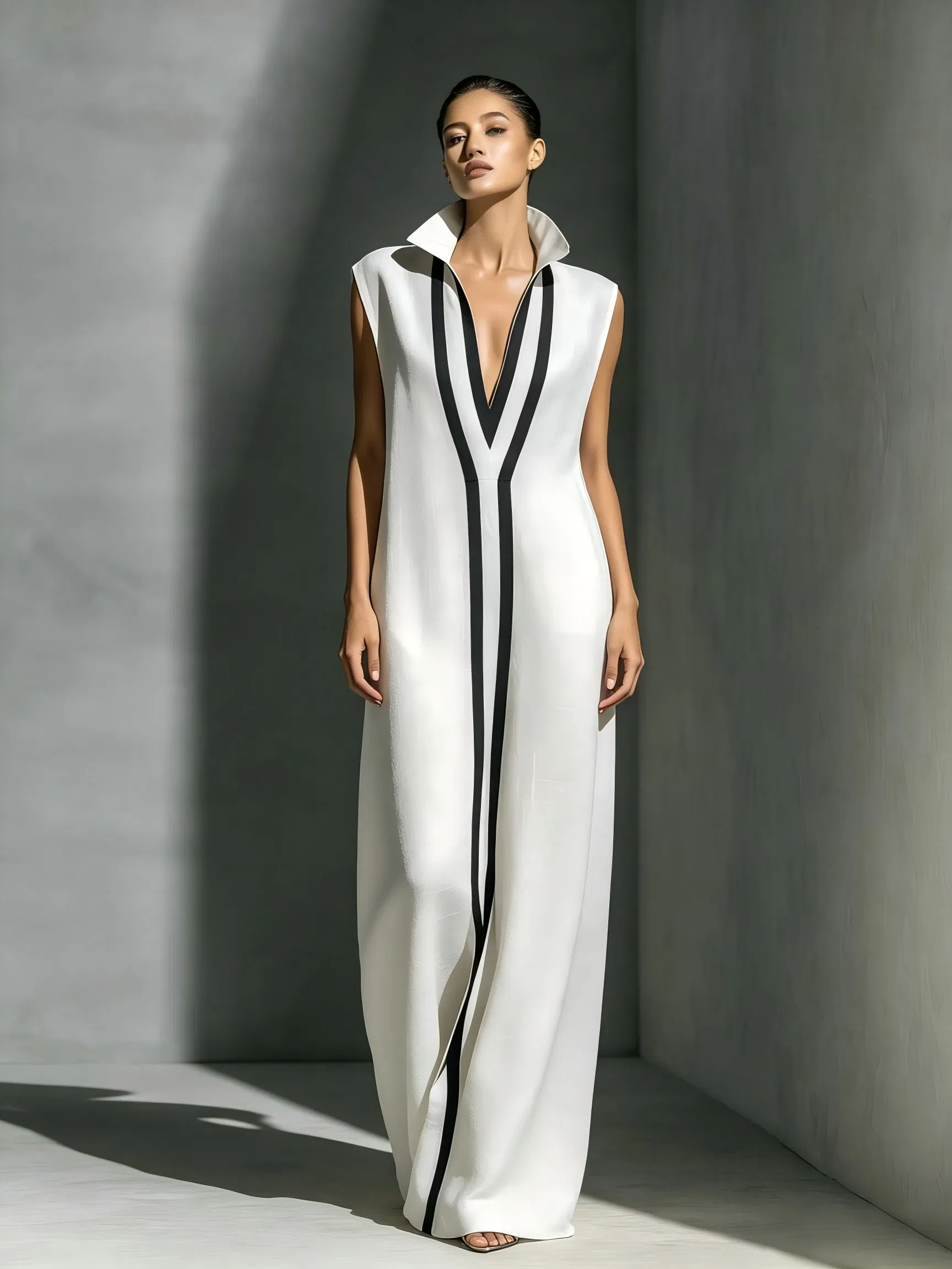 Sexy V-Neck Color Block Casual Maxi Dress