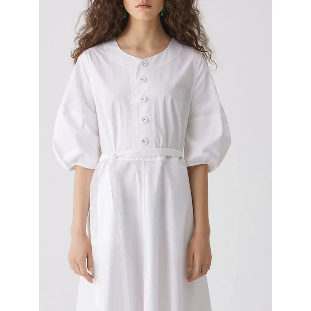 Vestido A Linha V Neck de Algodão Personalizado por Atacado para Mulheres, Elegante para Trabalho e Casual