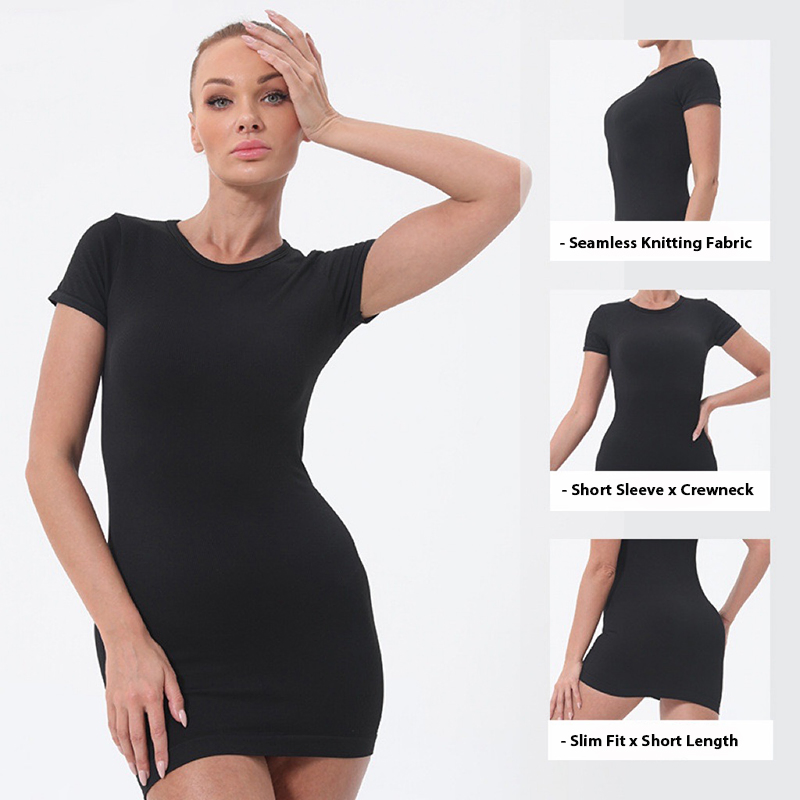 Fabricante de roupas esportivas Atacado Novo Design Vestido de Exercício de Manga Curta para Mulheres, Vestidos Atléticos Casuais Sem Costura para Golfe e Tênis