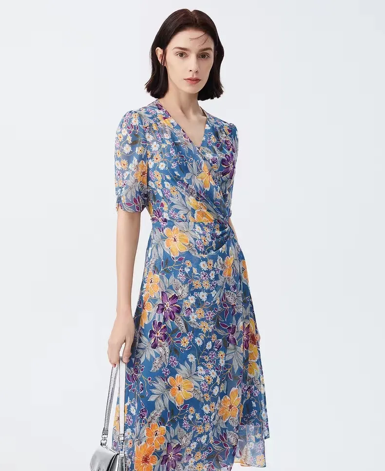 Vestidos de Verão de Moda Atacado para Mulheres, Vestidos de Praia Boho de Seda, Roupas de Festa Casuais com Decote em V, Vestido de Festa