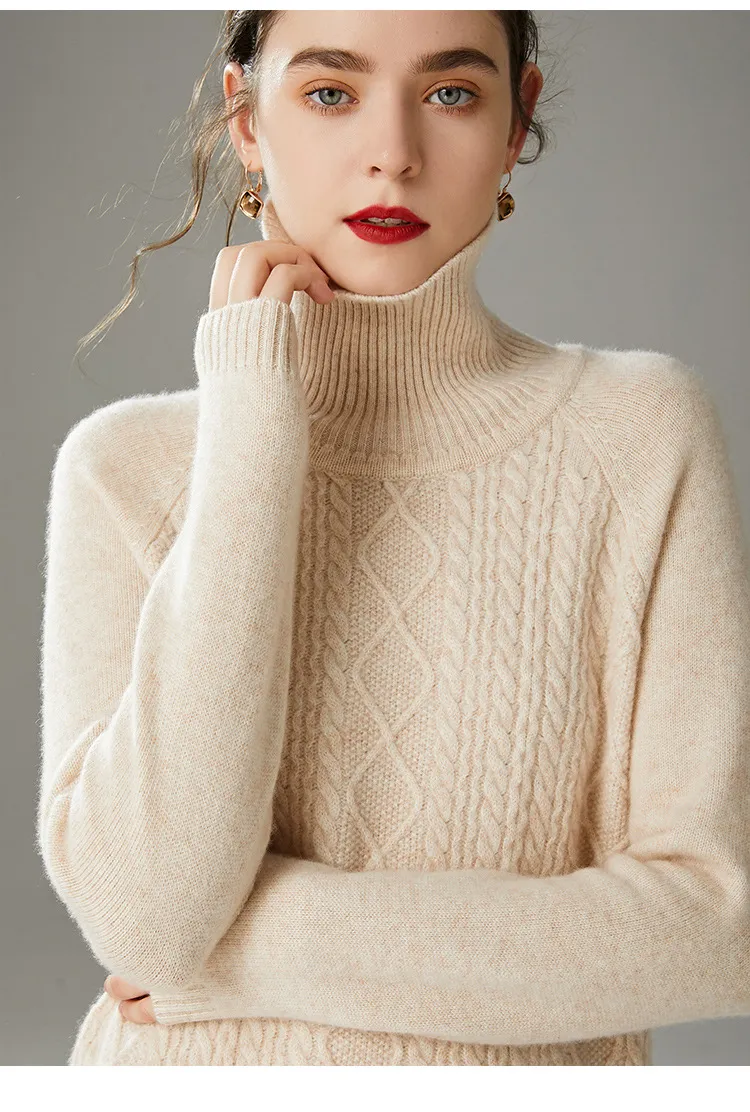 Vestido de malha de gola alta de manga longa em cor sólida casual de inverno