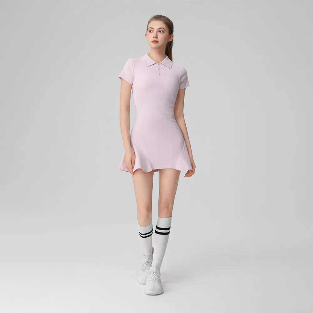 Vestido de Golfe e Tênis Feminino com Logo Personalizado, Manga Curta, Secagem Rápida, Roupas Casuais para Trabalho, Vestido Polo Esportivo com Botão