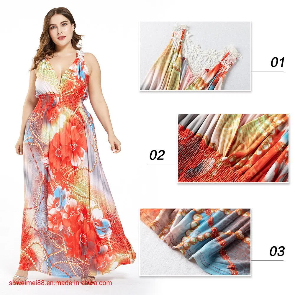Vestido Maxi Plus Size para Mulheres, Vestidos de Noite Estampados, Vestidos Longos Casuais, Vestido Solto de Praia