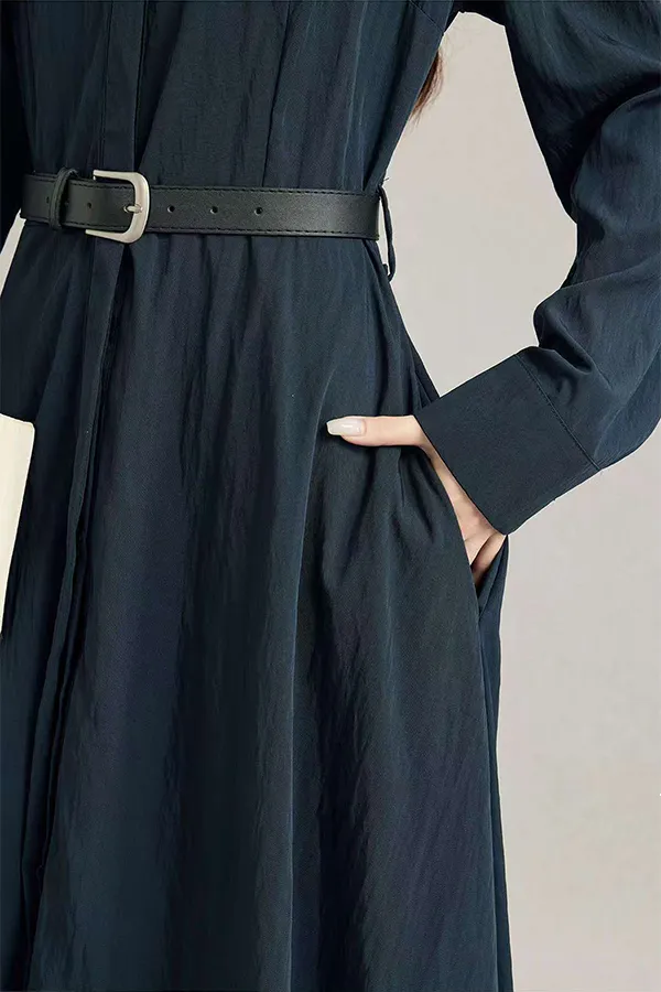 Camisa de vestido de manga longa ajustada estilo polo coreano para negócios casuais