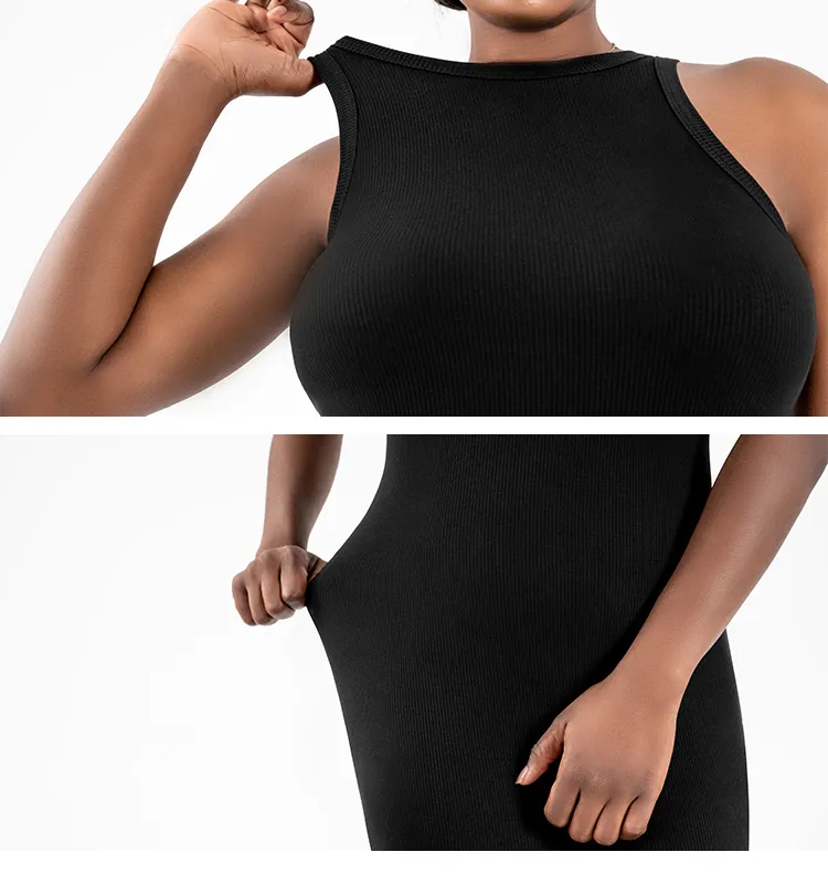 Vestido Maxi Casual Sem Mangas em Malha Ribana para Mulheres