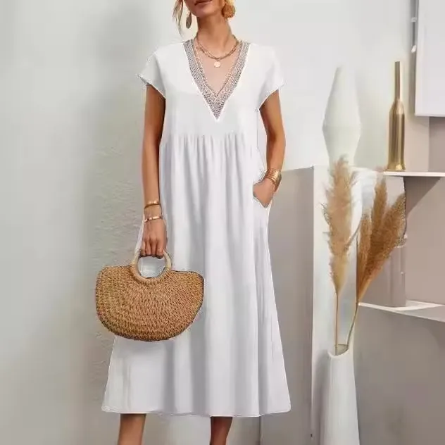 Vestido Sem Mangas de Algodão e Linho