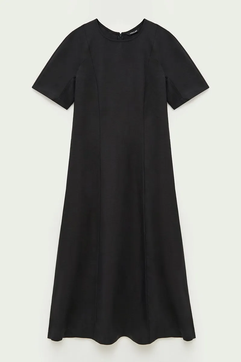 Vestido Casual de Linho Personalizado para Mulheres com Manga Curta e Decote Redondo