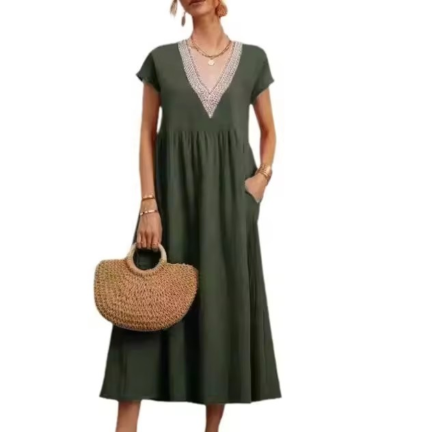 Vestido Casual Feminino de Alta Qualidade, Cor Sólida, Sem Mangas, Algodão e Linho, Solto, Vestido Midi, Venda Barata, Roupas Femininas