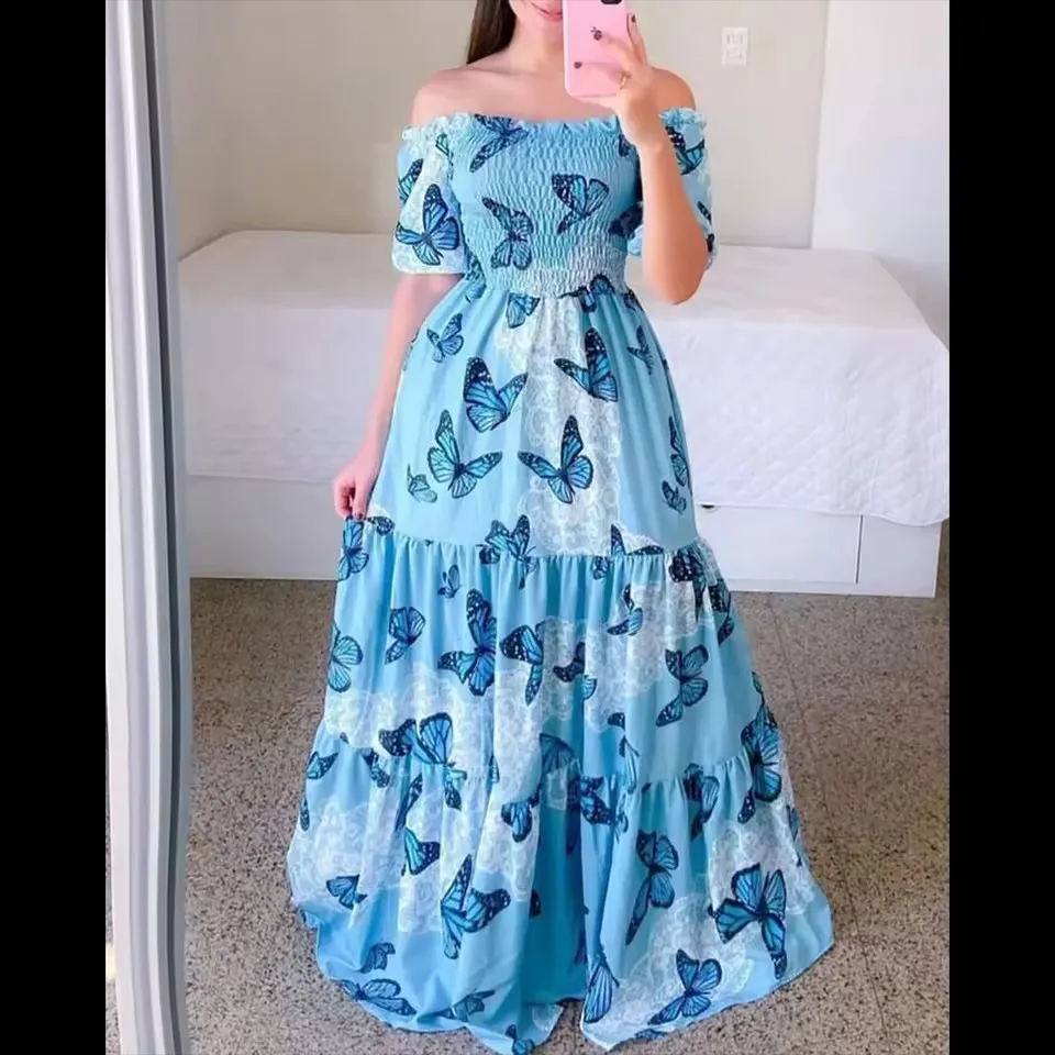 Vestido Casual Feminino Boêmio de Alta Qualidade com Rendas Tie-Dye e Estampa Destacável. Roupas Fashion no Estilo Boêmio