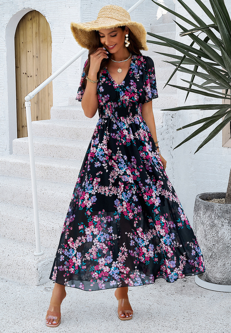 Vestido Floral com Decote em V para Mulheres