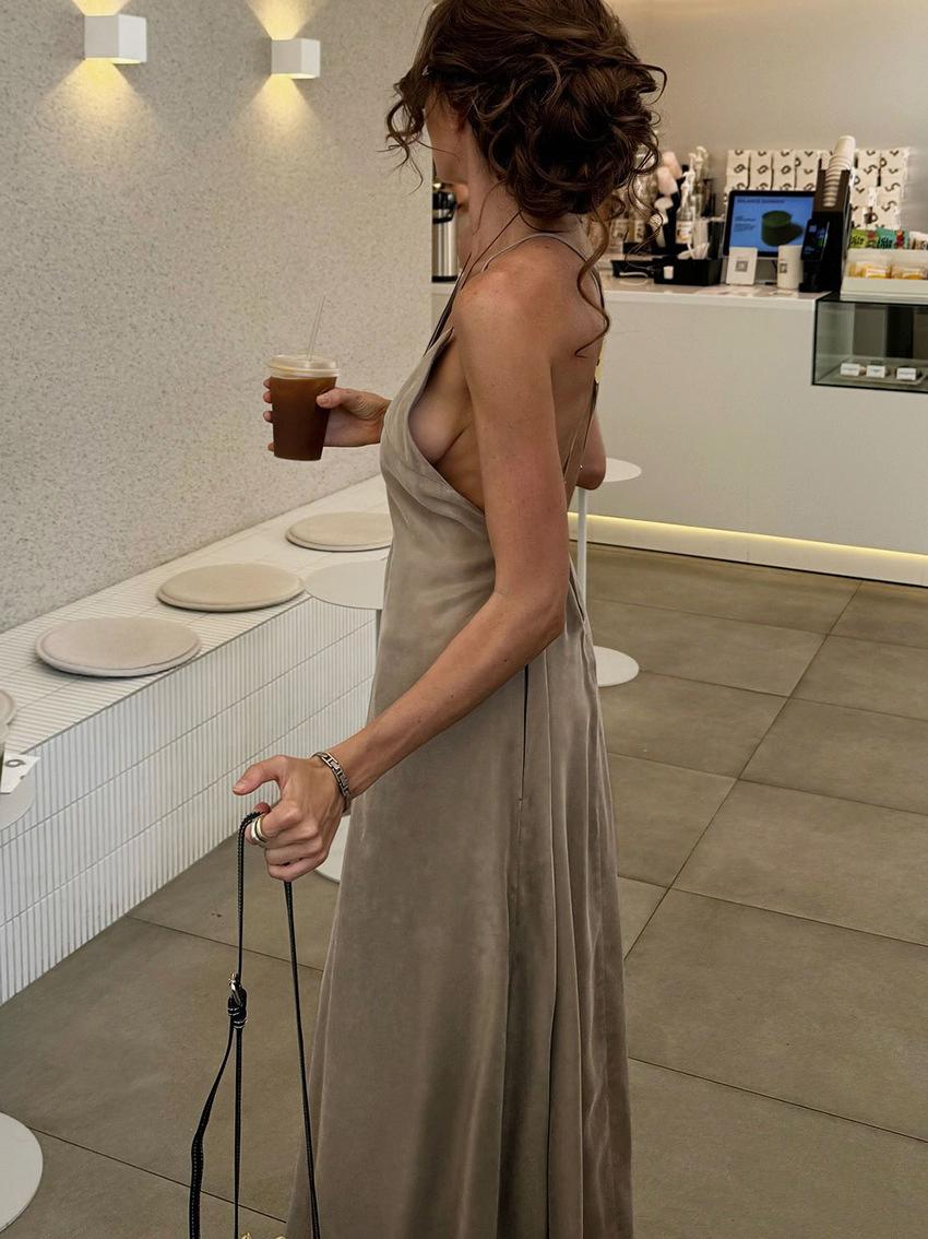 Vestido Maxi Liso com Alças Finas Casual Solto Longo