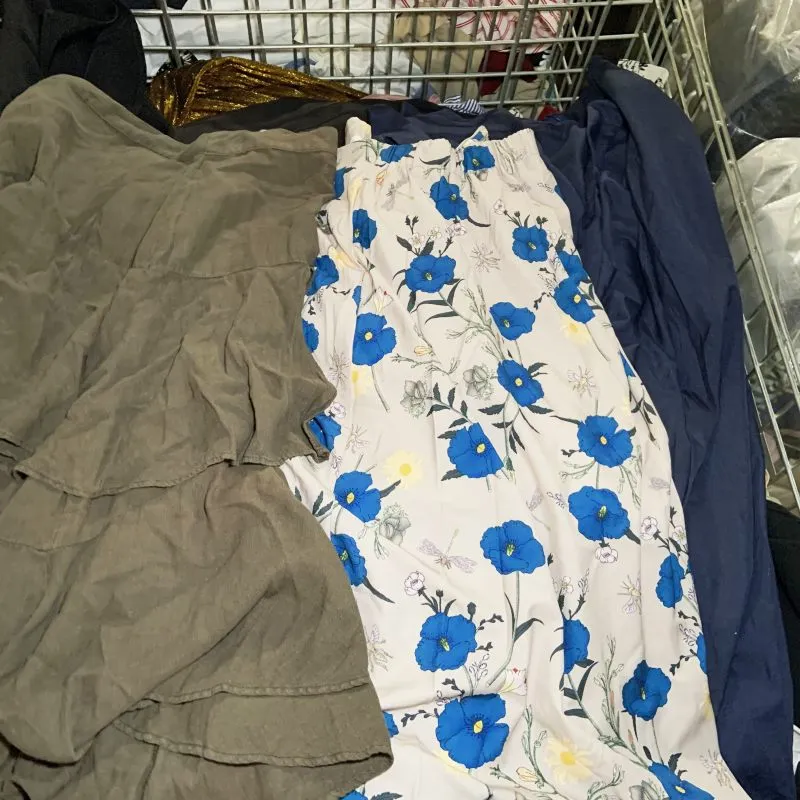 C07 Moda de Segunda Mão Vestido Longo Casual de Algodão de Cintura Alta para o Verão em Fábrica de Atacado Usada Venda Quente Saia Confortável