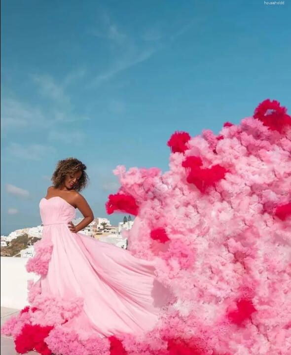 Vestidos Casuais Rendas Fotografia de Casamento Cores Rosas Tule Fofo Vestido Boho Bridal Ensaio Praia Maternidade H5215