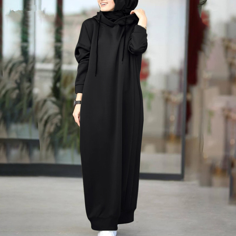 Vestido longo de moletom casual oversized de algodão para mulheres, plus size, com capuz, atacado