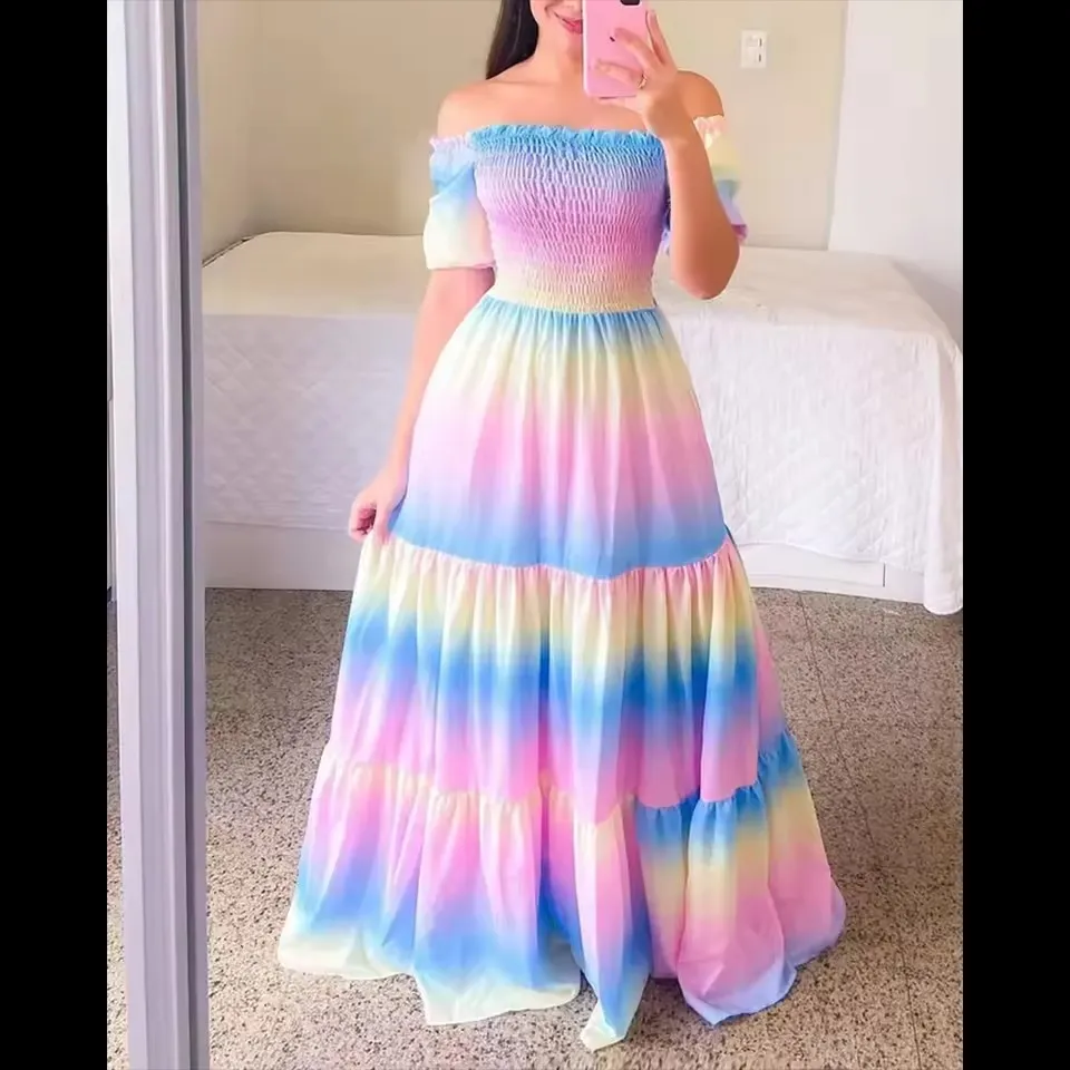 Vestido Casual Feminino Boêmio de Alta Qualidade com Rendas Tie-Dye e Estampa Destacável. Roupas Fashion no Estilo Boêmio