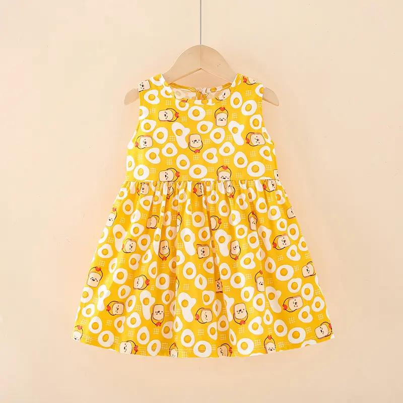 Vestido de Verão para Bebê Menina com Estampa Floral, Vestido Casual Sem Mangas em Bambu para Menina Pequena