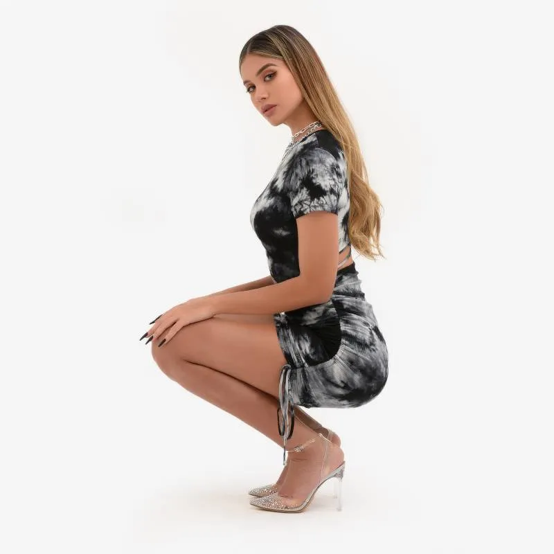 Vestido curto de verão casual para mulheres, estampa tie dye